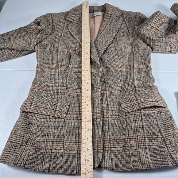 Evan Picone Brown Cream Wool Tweed Pleated Skirt Jacket Blazer Set Vintage Small - Picture 5 of 14